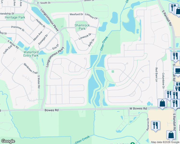 map of restaurants, bars, coffee shops, grocery stores, and more near 2801 Edgewater Drive in Elgin