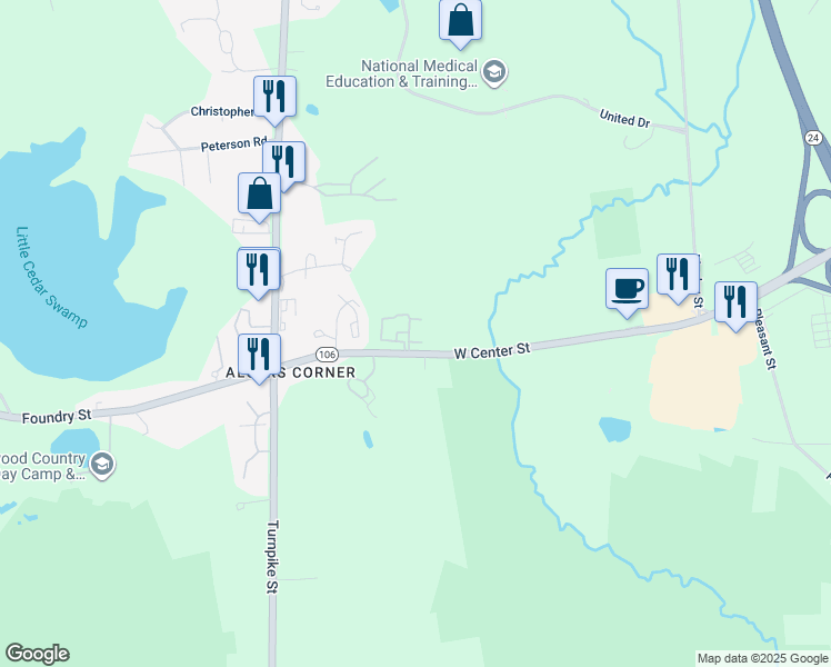 map of restaurants, bars, coffee shops, grocery stores, and more near 15 Foundry Street in Easton
