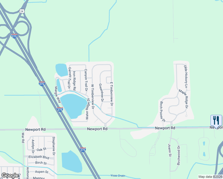map of restaurants, bars, coffee shops, grocery stores, and more near E Timberview Dr in Berlin Charter Township
