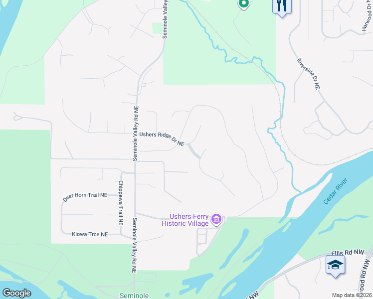 map of restaurants, bars, coffee shops, grocery stores, and more near 6213 Ushers Ridge Drive Northeast in Cedar Rapids