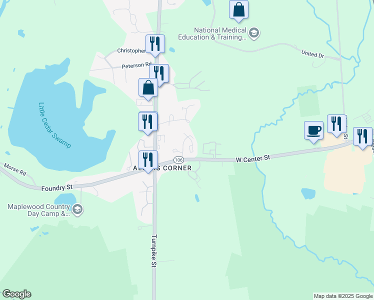 map of restaurants, bars, coffee shops, grocery stores, and more near 41 Foundry Street in Easton