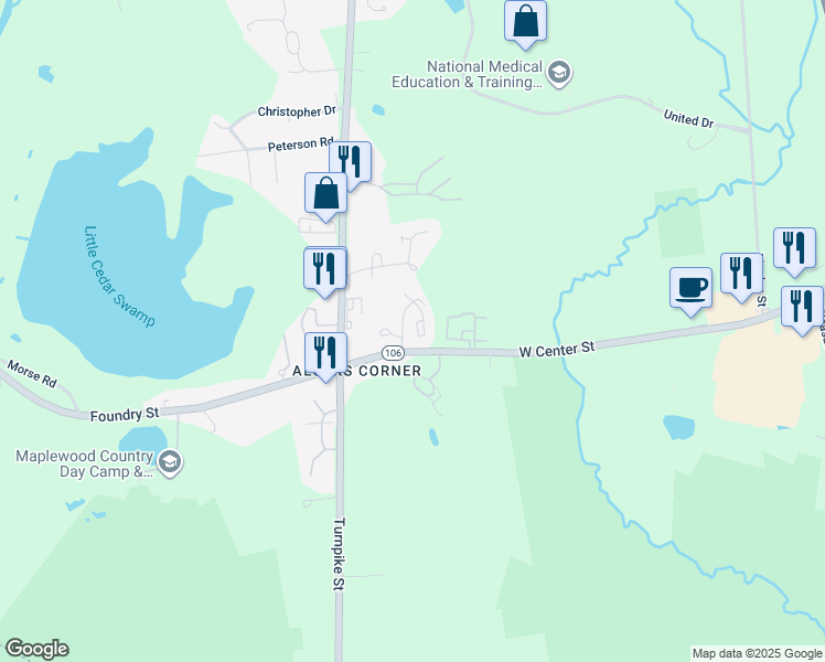 map of restaurants, bars, coffee shops, grocery stores, and more near 41 Foundry Street in Easton