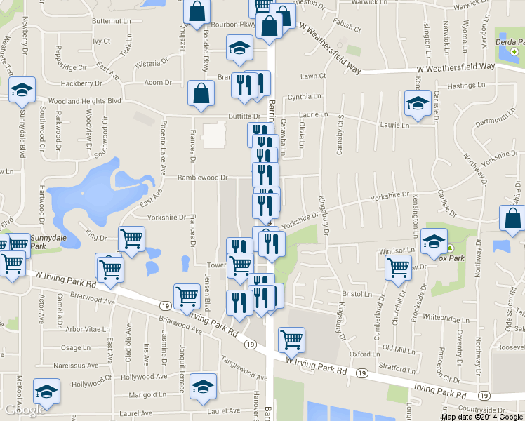 map of restaurants, bars, coffee shops, grocery stores, and more near 990 S Barrington Rd in Streamwood