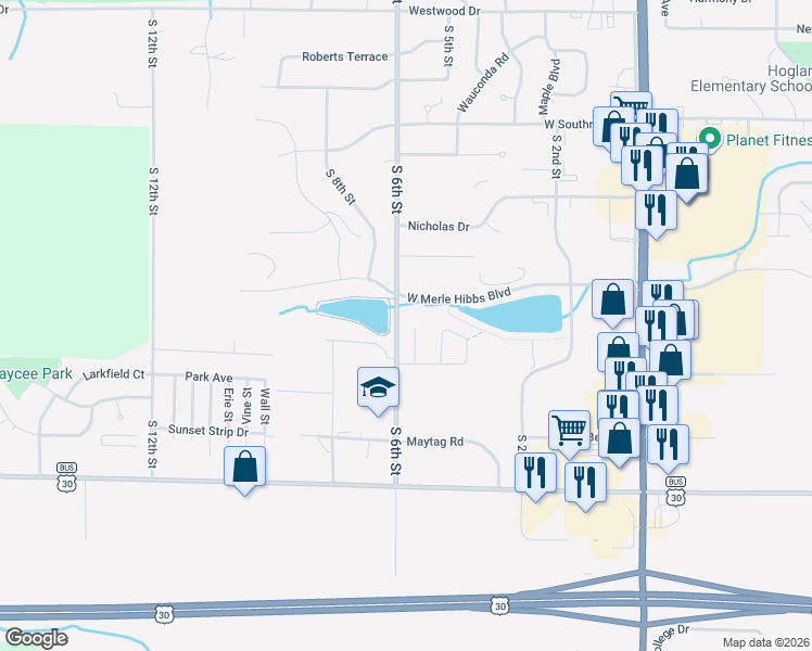 map of restaurants, bars, coffee shops, grocery stores, and more near 2903 Cooper Lane in Marshalltown