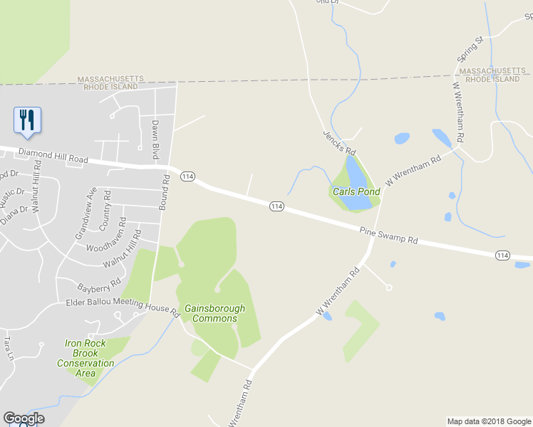 map of restaurants, bars, coffee shops, grocery stores, and more near 57 Pine Swamp Road in Cumberland