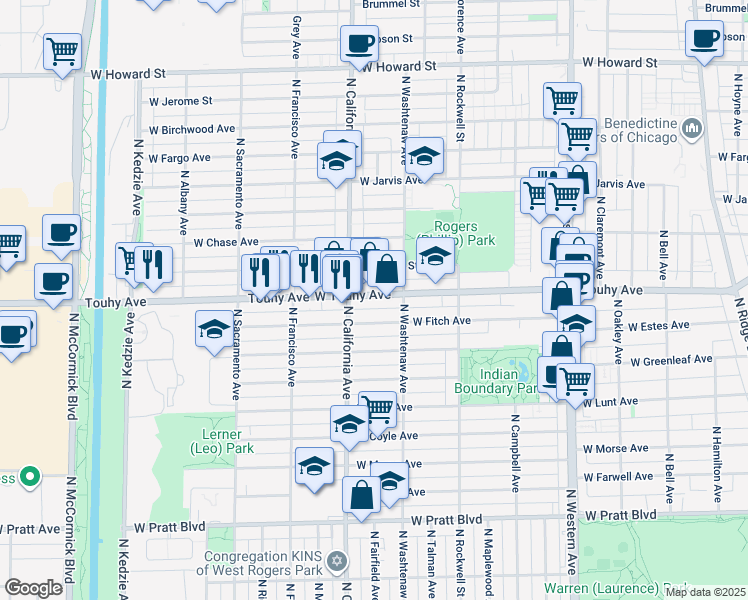 map of restaurants, bars, coffee shops, grocery stores, and more near in Chicago