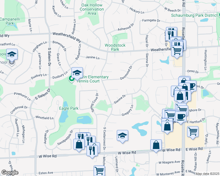 map of restaurants, bars, coffee shops, grocery stores, and more near 416 Milford Court in Schaumburg