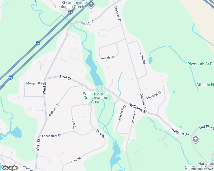 map of restaurants, bars, coffee shops, grocery stores, and more near 303 Williams Street in Mansfield