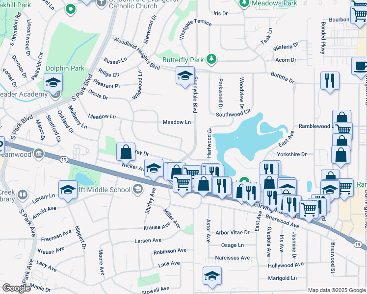 map of restaurants, bars, coffee shops, grocery stores, and more near 836 Sumac Drive in Streamwood