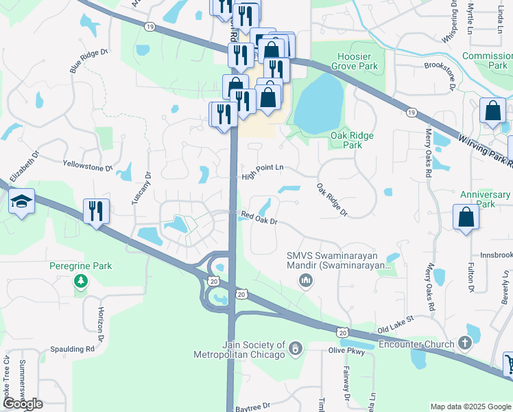 map of restaurants, bars, coffee shops, grocery stores, and more near 767 Crab Tree Lane in Bartlett