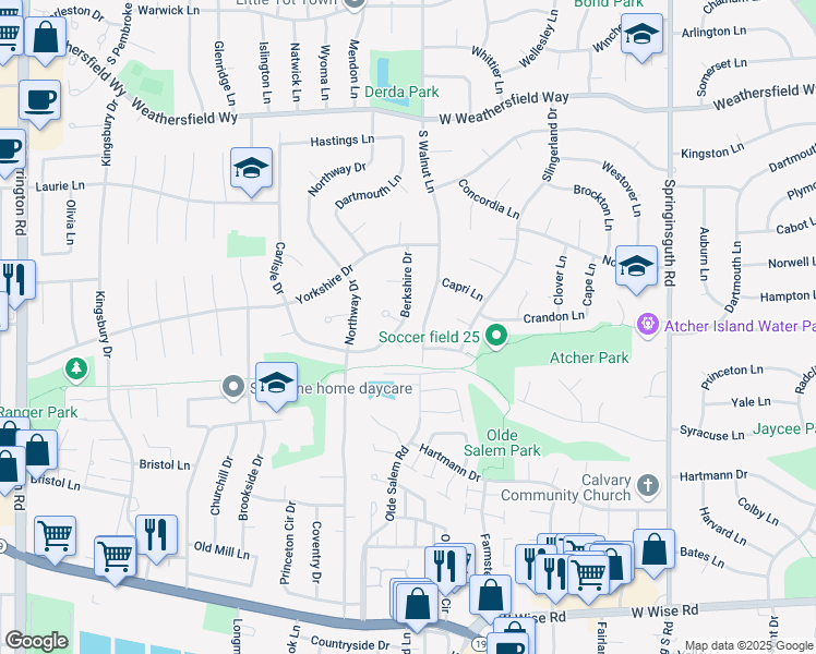 map of restaurants, bars, coffee shops, grocery stores, and more near 7849 Berkshire Drive in Hanover Park
