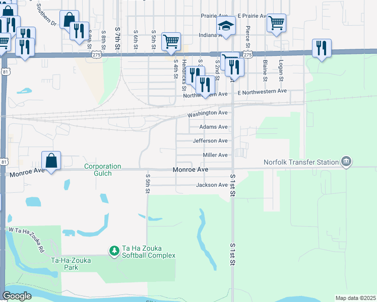 map of restaurants, bars, coffee shops, grocery stores, and more near 220-398 Miller Avenue in Norfolk