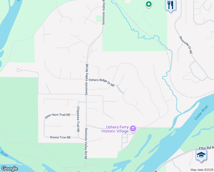 map of restaurants, bars, coffee shops, grocery stores, and more near 6310 River Parkway in Cedar Rapids