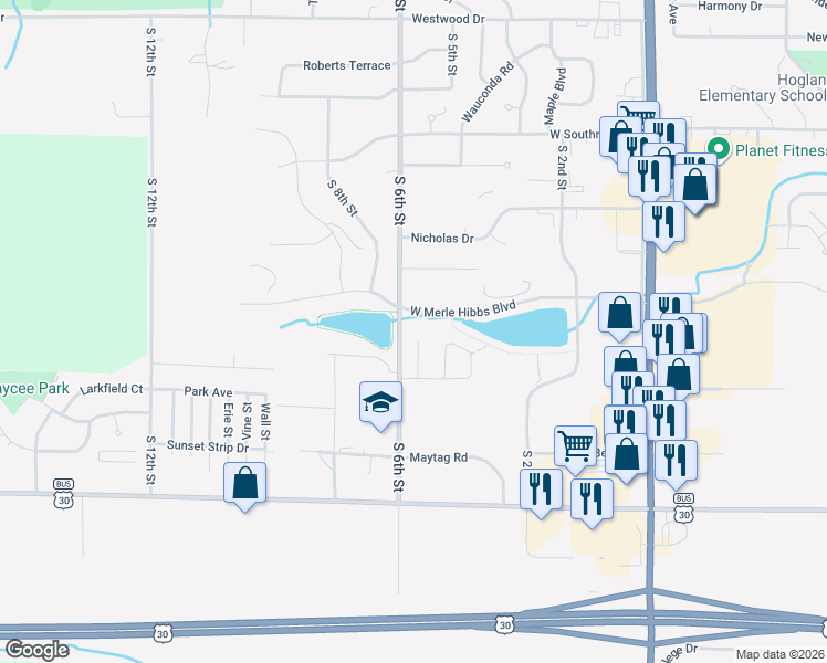 map of restaurants, bars, coffee shops, grocery stores, and more near 2903 Cooper Lane in Marshalltown