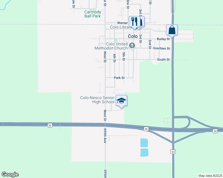 map of restaurants, bars, coffee shops, grocery stores, and more near 611 Ray Street in Colo