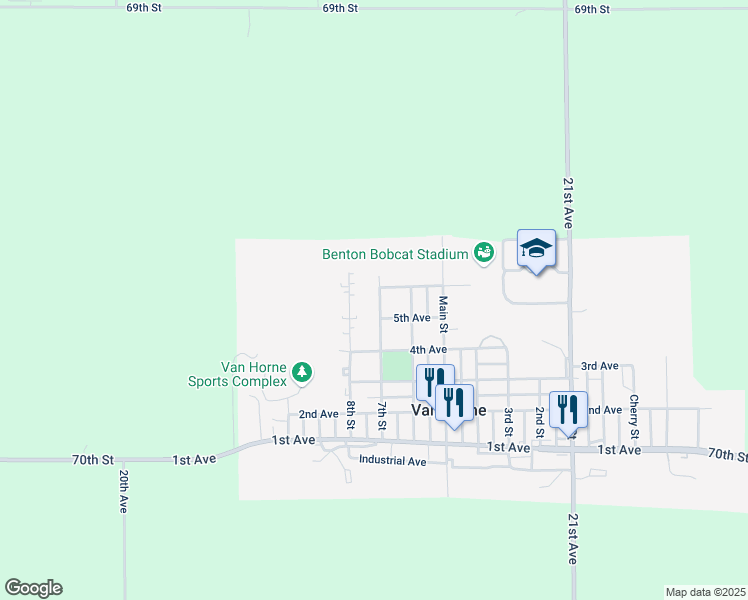map of restaurants, bars, coffee shops, grocery stores, and more near 508 7th Street in Van Horne