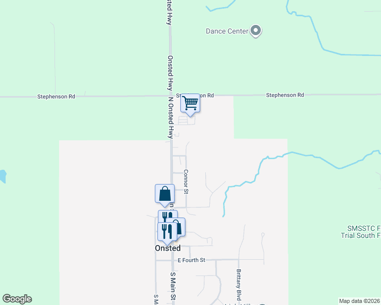 map of restaurants, bars, coffee shops, grocery stores, and more near 405 Connor Street in Onsted