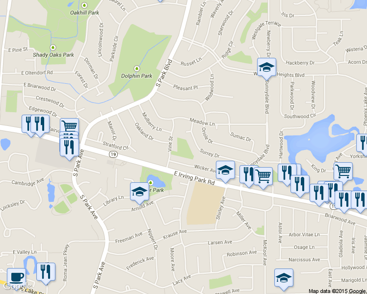 map of restaurants, bars, coffee shops, grocery stores, and more near 1009 Vine St in Streamwood