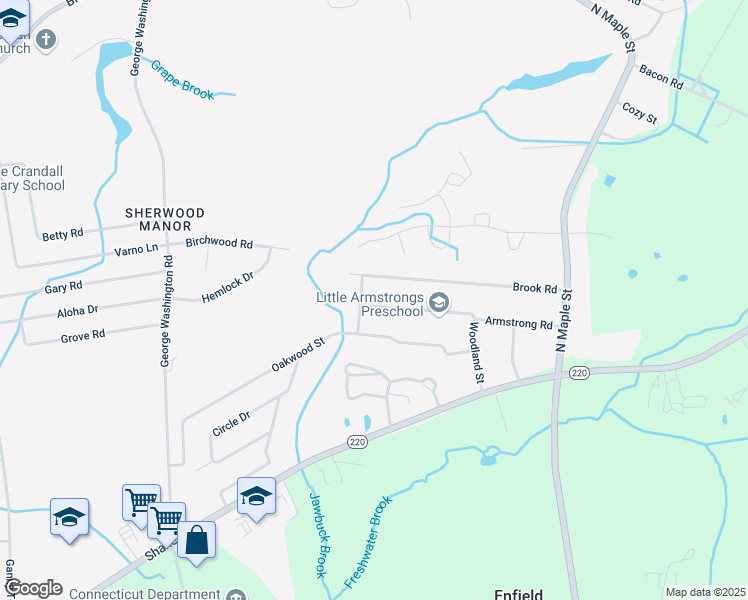 map of restaurants, bars, coffee shops, grocery stores, and more near 50 Armstrong Road in Enfield