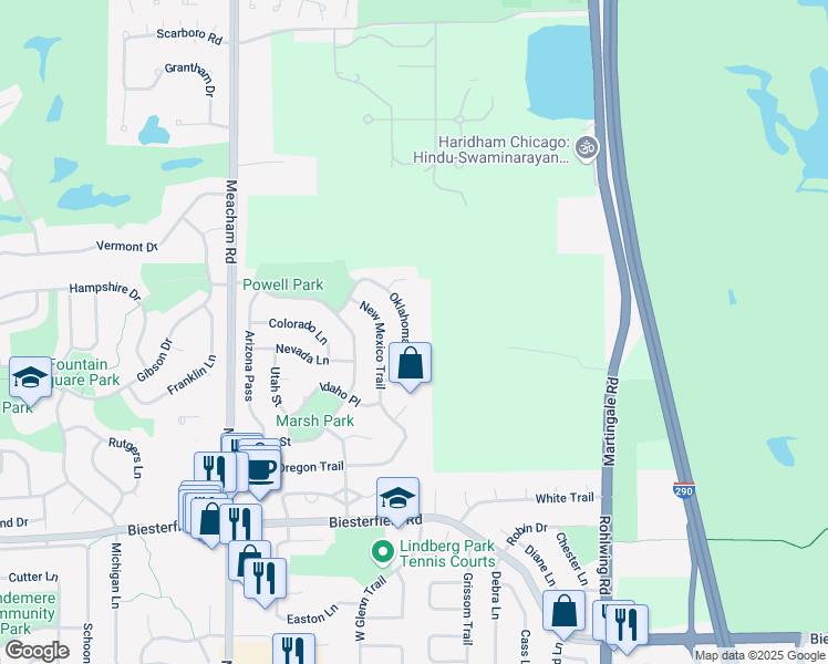 map of restaurants, bars, coffee shops, grocery stores, and more near 669 Oklahoma Way in Elk Grove Village