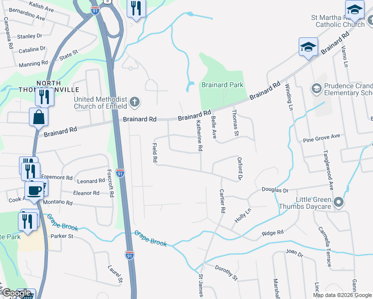 map of restaurants, bars, coffee shops, grocery stores, and more near 17 Drummond Road in Enfield