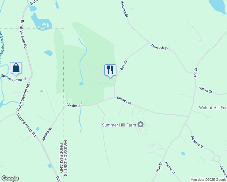 map of restaurants, bars, coffee shops, grocery stores, and more near 9 Bow Street in Plainville