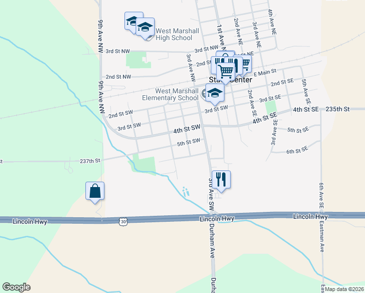 map of restaurants, bars, coffee shops, grocery stores, and more near 404 5th Street Southwest in State Center