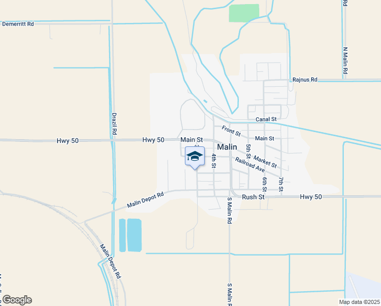 map of restaurants, bars, coffee shops, grocery stores, and more near 2115 Railroad Avenue in Malin