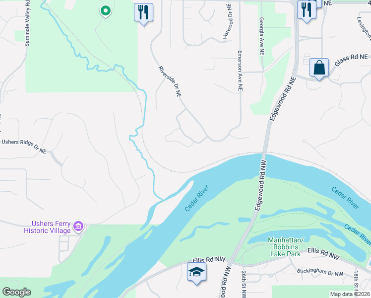 map of restaurants, bars, coffee shops, grocery stores, and more near 3311 Riverpointe Circle Northeast in Cedar Rapids