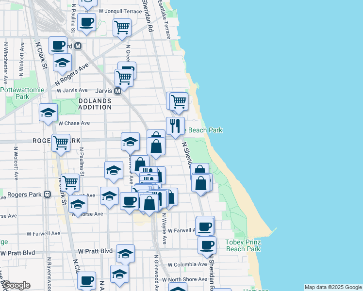 map of restaurants, bars, coffee shops, grocery stores, and more near in Chicago