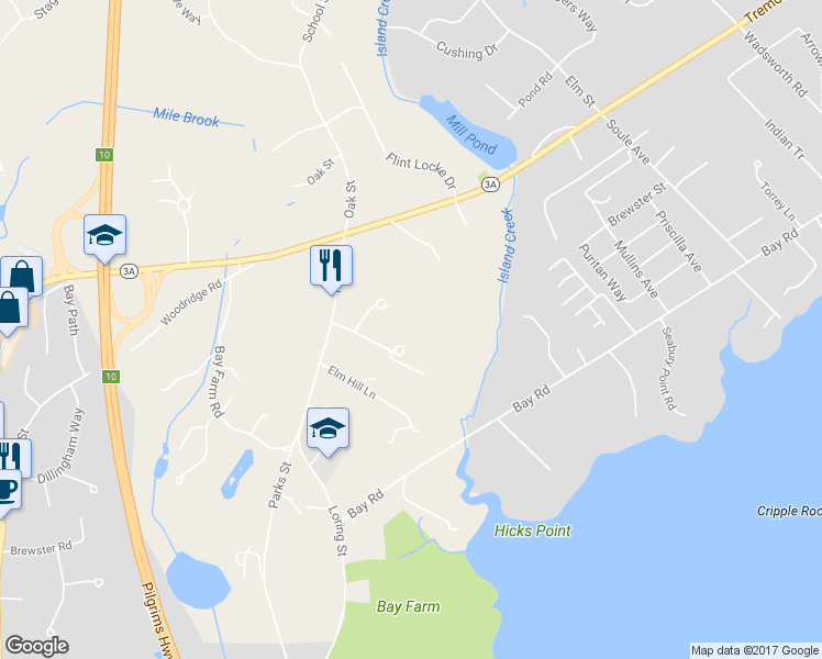 map of restaurants, bars, coffee shops, grocery stores, and more near 31 Glass Terrace in Duxbury