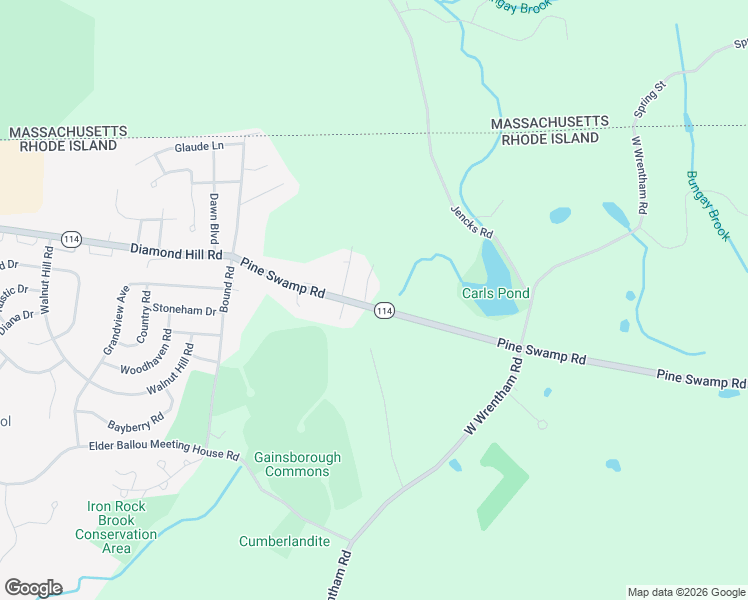 map of restaurants, bars, coffee shops, grocery stores, and more near 57 Pine Swamp Road in Cumberland
