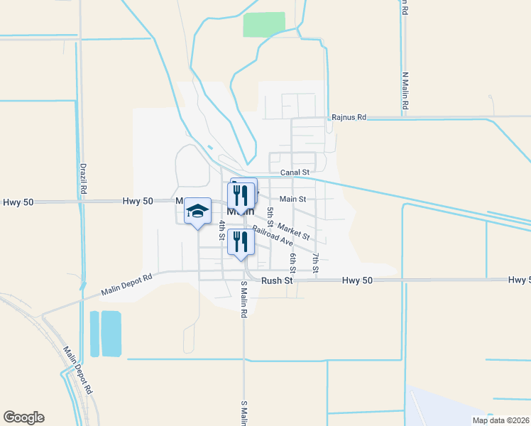 map of restaurants, bars, coffee shops, grocery stores, and more near 2319 5th Street in Malin