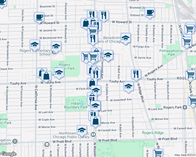 map of restaurants, bars, coffee shops, grocery stores, and more near in Chicago