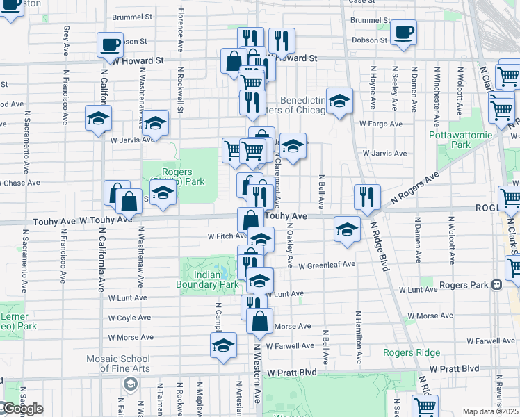 map of restaurants, bars, coffee shops, grocery stores, and more near in Chicago