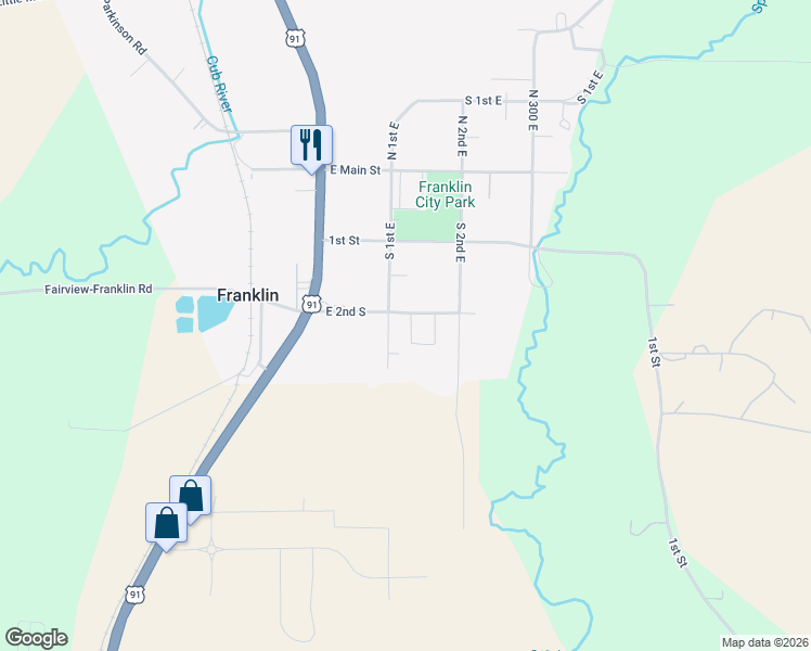 map of restaurants, bars, coffee shops, grocery stores, and more near 113 East Main Street in Franklin