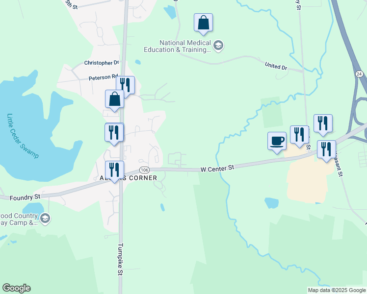 map of restaurants, bars, coffee shops, grocery stores, and more near 15 Foundry Street in Easton