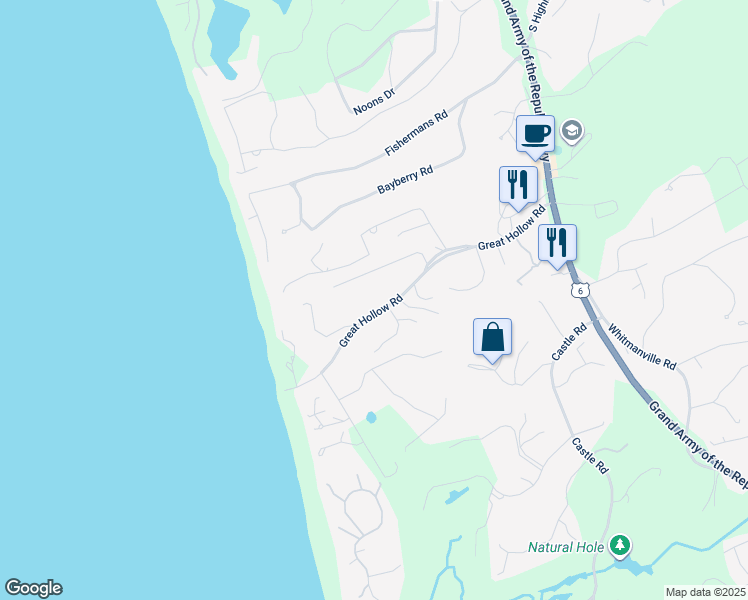 map of restaurants, bars, coffee shops, grocery stores, and more near 10 Quail Hill Road in Truro