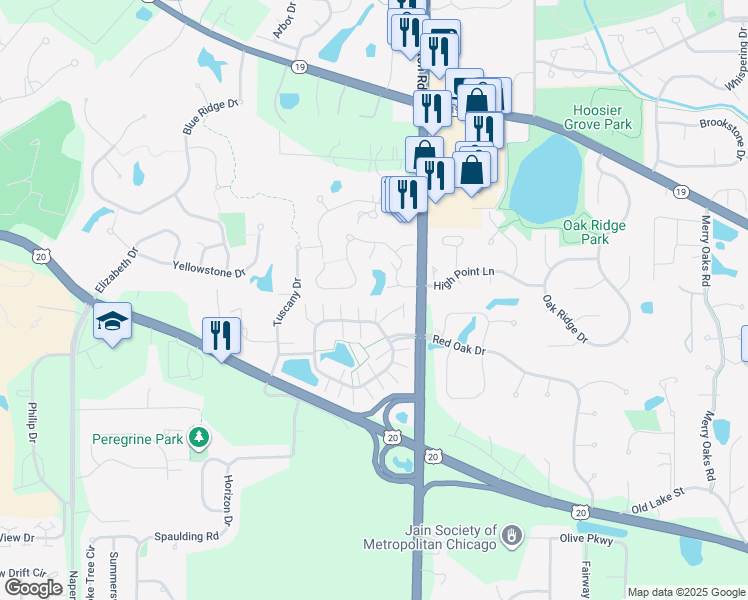 map of restaurants, bars, coffee shops, grocery stores, and more near 301 Monarch Drive in Streamwood