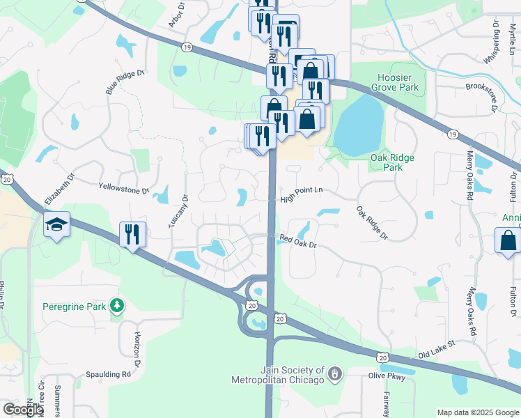 map of restaurants, bars, coffee shops, grocery stores, and more near 1542 Laurel Oaks Drive in Streamwood
