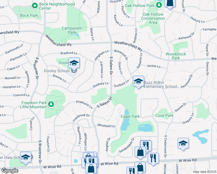 map of restaurants, bars, coffee shops, grocery stores, and more near 714 South Salem Drive in Schaumburg