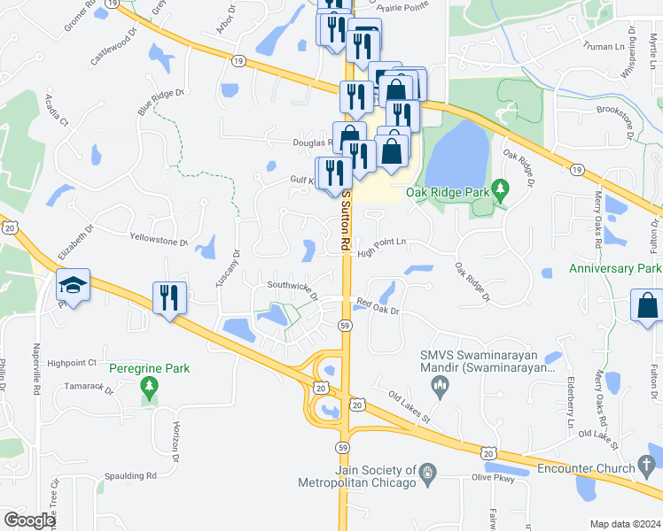 map of restaurants, bars, coffee shops, grocery stores, and more near 1542 Laurel Oaks Drive in Streamwood