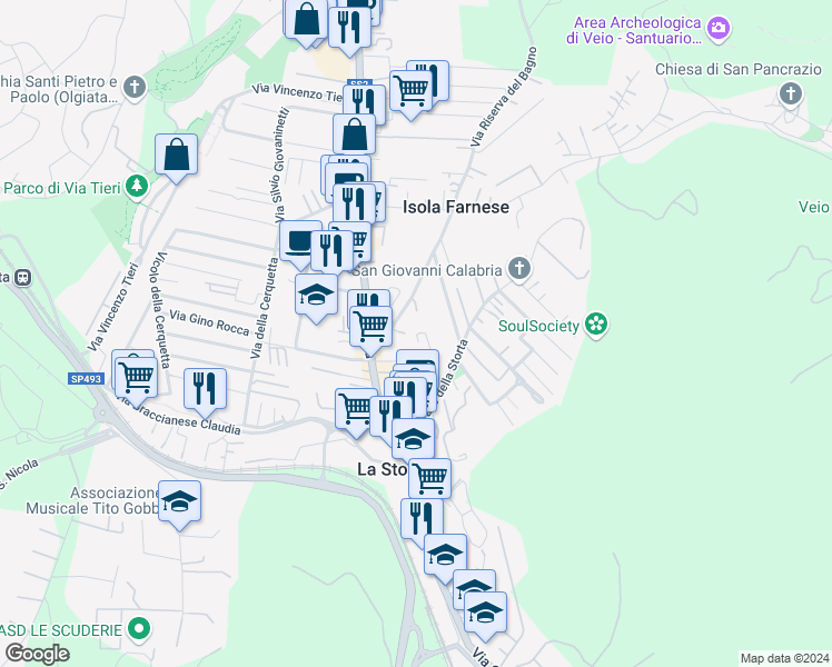 map of restaurants, bars, coffee shops, grocery stores, and more near 76 Via Alberto Colantuoni in Roma