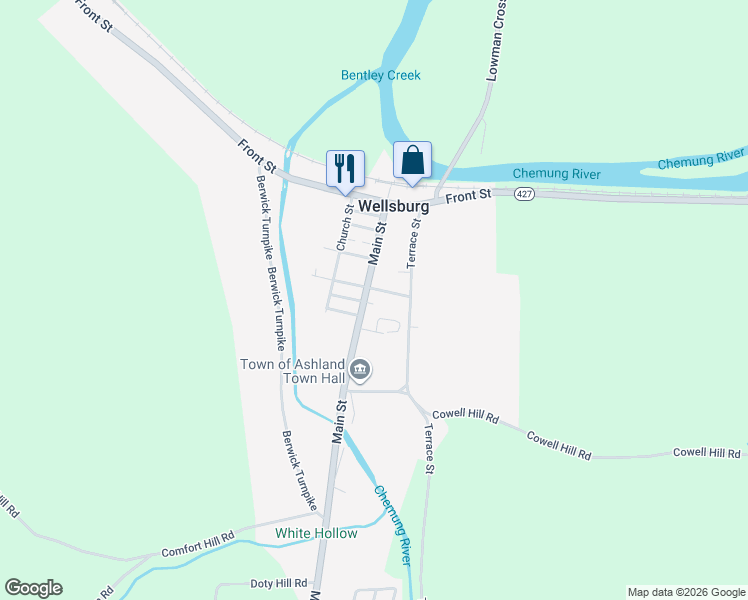 map of restaurants, bars, coffee shops, grocery stores, and more near 246 Main Street in Wellsburg