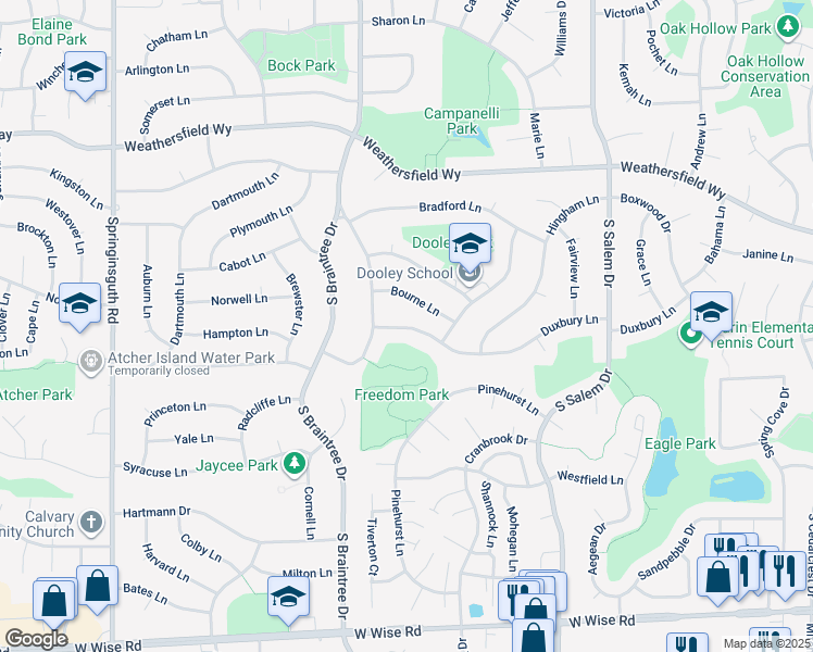 map of restaurants, bars, coffee shops, grocery stores, and more near 1035 Bourne Lane in Schaumburg