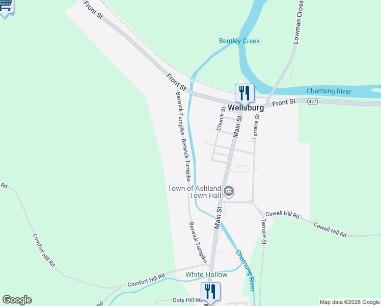 map of restaurants, bars, coffee shops, grocery stores, and more near 254 Berwick Turnpike in Wellsburg