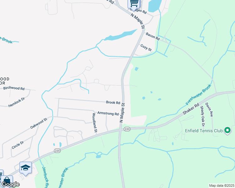 map of restaurants, bars, coffee shops, grocery stores, and more near 217 North Maple Street in Enfield