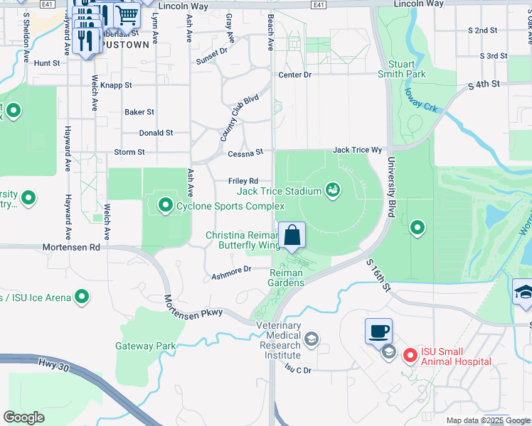 map of restaurants, bars, coffee shops, grocery stores, and more near 2006 McCarthy Road in Ames