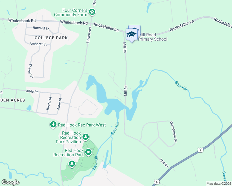 map of restaurants, bars, coffee shops, grocery stores, and more near 94 Mill Road in Red Hook