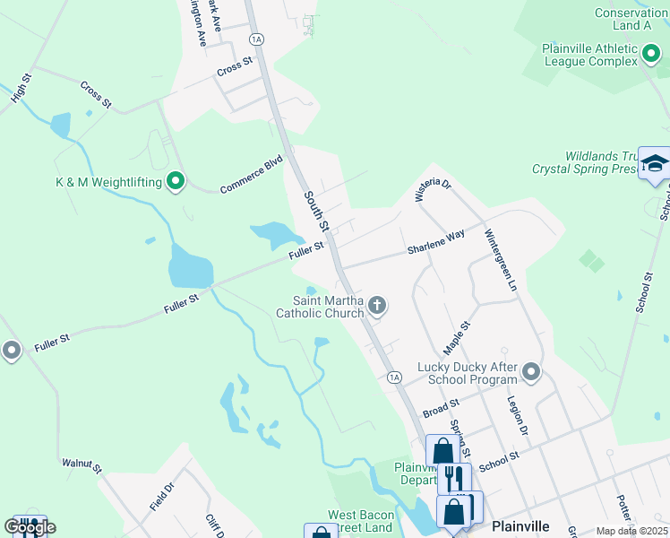 map of restaurants, bars, coffee shops, grocery stores, and more near 260 Massachusetts 1A in Plainville